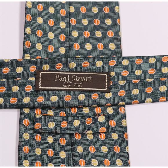 Paul Stuart Green Circles Dots Beans Silk Handmade Necktie Tie Made in Japan - Picture 5 of 6